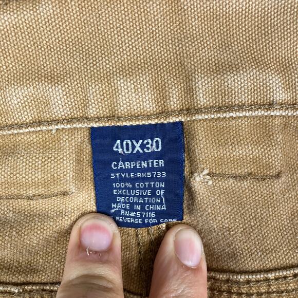 Rk Brand Carpenter Pants Mens 40x30 Tan Workwear Utility Canvas Relaxed Fit - Picture 9 of 13